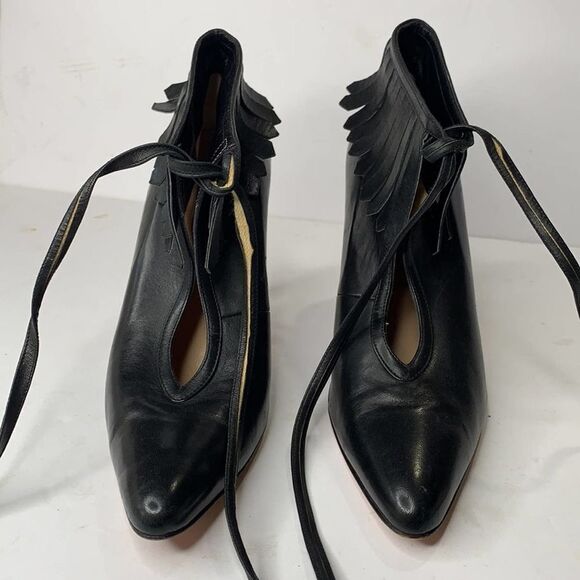 Todd Oldham Lerre black leather fringe ankle tie booties - Picture 3 of 8